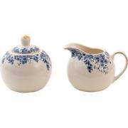 Clayre & Eef Melk en Suiker Set  Blauw Porselein Bloemen Melkkannetje