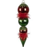 Clayre & Eef Kerstbal  23 cm Rood Groen Glas Kerstboomversiering