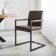 Industriële Eetkamerstoel Taupe Kuba - Kunstleer - Met Armleuningen