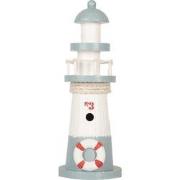 Clayre & Eef Decoratie Beeld Vuurtoren Ø 8x22 cm Wit Blauw Houtproduct