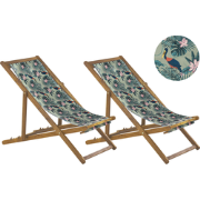Beliani ANZIO - Tuinligstoel-Multicolor-Polyester, Acaciahout