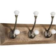 Clayre & Eef Wandkapstok 3 haken  30x8x10 cm Bruin Wit Hout Ijzer Rech...