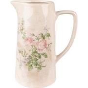 Clayre & Eef Decoratie Kan  21x15x25 cm Roze Beige Keramiek Bloemen Wa...
