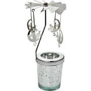 Clayre & Eef Waxinelichthouder Ø 8x17 cm Zilverkleurig Glas Metaal Kat...