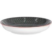 Clayre & Eef Soepbord  Ø 20x4 cm Zwart Keramiek Rond Strepen Soepkom