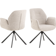 HSM Collection-Eetkamerstoel Nora + Armleuning-90x62x61-Zand/Zwart-Sto...