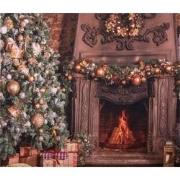 Clayre & Eef Kerst Achtergronddoek 180x210 cm Bruin Stof Kerstboom