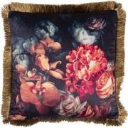 Clayre & Eef Sierkussen  45x45 cm Zwart Rood Synthetisch Vierkant Bloe...