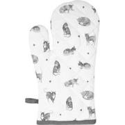 Clayre & Eef Ovenwant  18x30 cm Grijs Wit Katoen Katten Ovenhandschoen