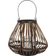 Clayre & Eef Windlicht  Ø 36x30 cm Bruin Hout Glas Rond Kaarsenhouder