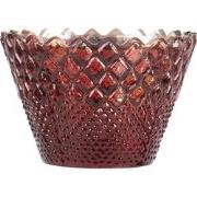 Clayre & Eef Theelichthouder  Ø 10x7 cm Rood Glas Rond Waxinelichthoud...