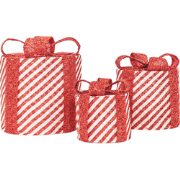 Xmas Led Lamp - Round Gift Set of 3 - Red/White - 15cm/20cm/25cm