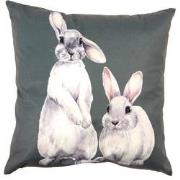 Clayre & Eef Kussenhoes  45x45 cm Groen Wit Polyester Vierkant Konijne...