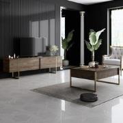 Meubelset Walnoot Luxe - Salontafel + TV Meubel - Gouden Frame