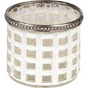 Clayre & Eef Theelichthouder  Ø 8x7 cm Wit Glas Metaal Rond Waxinelich...