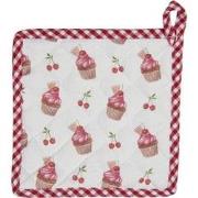Clayre & Eef Pannenlap  20x20 cm Rood Wit Katoen Vierkant Cupcakes Afg...