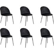 QUVIO Eetkamerstoel Lowen - Fluweel - Staal - Zwart - Set van 6