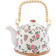 Clayre & Eef Theepot met Filter  700 ml Beige Roze Keramiek Rond Bloem...