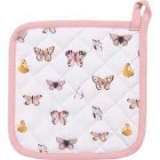 Clayre & Eef Kind Pannenlap  16x16 cm Beige Roze Katoen Vlinders Afgie...