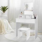 Kaptafel met Spiegel 80x40x140 cm Wit incl. Kruk ML-Design