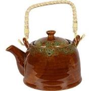 Clayre & Eef Theepot met Filter  750 ml Bruin Groen Keramiek Theekan