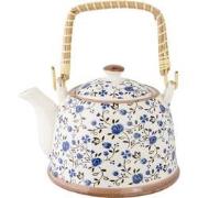 Clayre & Eef Theepot met Filter  700 ml Blauw Keramiek Rond Bloemen Th...