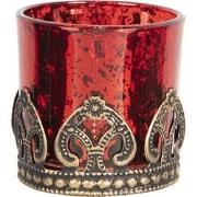 Clayre & Eef Theelichthouder  Ø 5x5 cm Rood Goudkleurig Glas Metaal Wa...