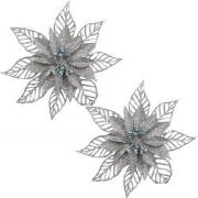 Clayre & Eef Kersthanger Set van 2 Kerstster 15 cm Zilverkleurig Kunst...