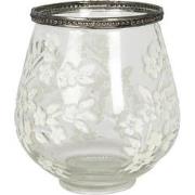 Clayre & Eef Theelichthouder  Ø 12x13 cm Glas Metaal Bloemen Waxinelic...