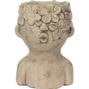 Clayre & Eef Bloempot Hoofd 17x16x25 cm Grijs Steen Bloemen Bloempot b...
