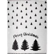 Clayre & Eef Plaid  130x170 cm Wit Zwart Polyester Kerstbomen Merry Ch...