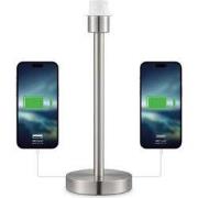 Moderne Tafellamp Voet in Zandnikkel - 14 x 14 x 39 cm - Inclusief USB...