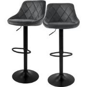 Barkruk set van 2 grijs fluwelen bekleding met rugleuning en voetenste...