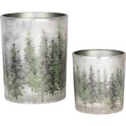 Clayre & Eef Theelichthouder Set van 2 Ø 7x8 / 10x13 cm Wit Groen Glas...