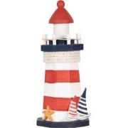Clayre & Eef Decoratie Beeld Vuurtoren Ø 9x19 cm Wit Rood Houtproduct