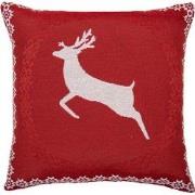 Clayre & Eef Kussenhoes 44x44 cm Rood Polyester Katoen Vierkant Hert