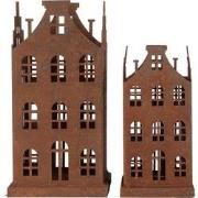 Clayre & Eef Decoratie Beeld Set van 2 Huis 14x14x27 / 11x11x23 cm Bru...