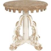 Clayre & Eef Bijzettafel Rond  Ø 80x81 cm Bruin Wit Hout Rond Sidetabl...