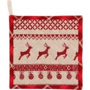 Clayre & Eef Pannenlap  20x20 cm Rood Beige Katoen Vierkant Kerst Afgi...