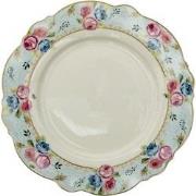 Clayre & Eef Dinerbord  Ø 28 cm Blauw Wit Keramiek Rond Bloemen Eetbor...