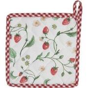 Clayre & Eef Pannenlap  20x20 cm Wit Rood Katoen Vierkant Aardbeien Af...