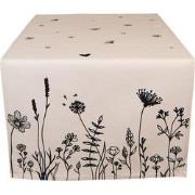 Clayre & Eef Tafelloper  50x140 cm Beige Zwart Katoen Bloemen Tafelkle...
