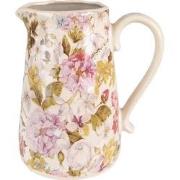 Clayre & Eef Decoratie Kan  20x14x23 cm Roze Beige Keramiek Bloemen Wa...