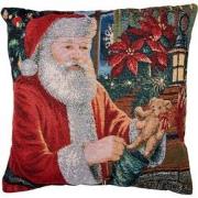 Clayre & Eef Kussenhoes 44x44 cm Rood Polyester Vierkant Kerstman