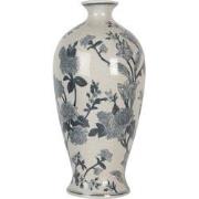 Clayre & Eef Vaas Ø 21x44 cm Wit Blauw Keramiek Bloemen