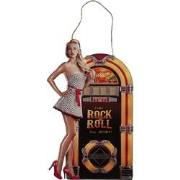 Clayre & Eef Wanddecoratie Jukebox 37x60 cm Zwart Geel Ijzer Muurdecor...
