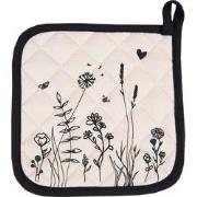Clayre & Eef Pannenlap  20x20 cm Beige Zwart Katoen Bloemen Afgiet Pan...