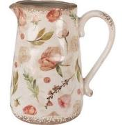 Clayre & Eef Decoratie Kan  21x15x23 cm Beige Roze Keramiek Bloemen Sc...