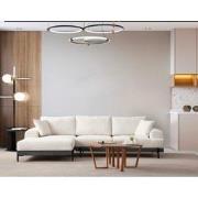 Moderne Hoekbank Links Eti Stof Wit - Zwart Houten Frame