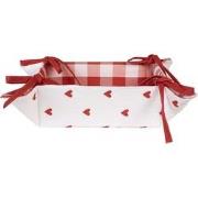 Clayre & Eef Broodmand 35x35x8 cm Wit Rood Katoen Vierkant Hartjes